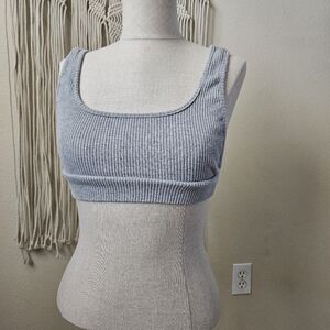 Hey Babe Gray Ribbed Knit Crop Top M